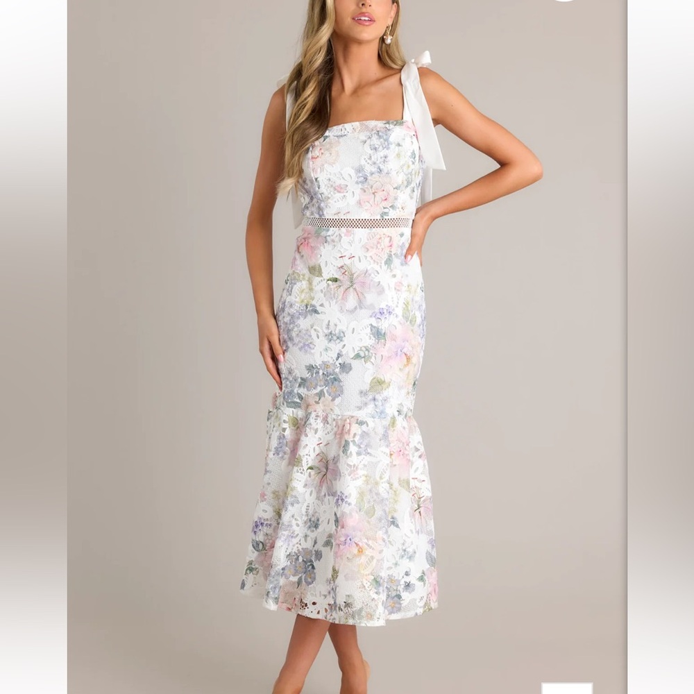 Ivory Lace Floral Midi Dress